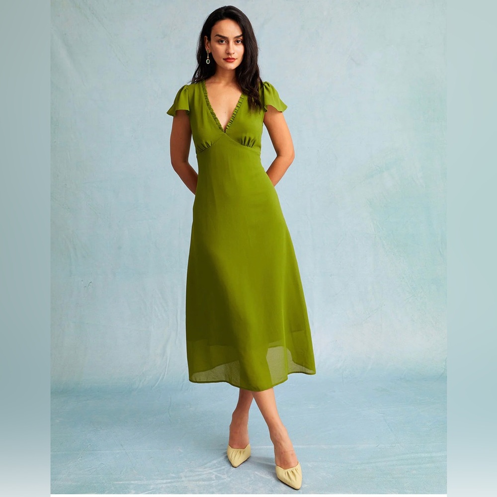 NWT RIHOAS Ruched Trim Poet Sleeve Midi Dress Sz XS - Picture 4 of 8